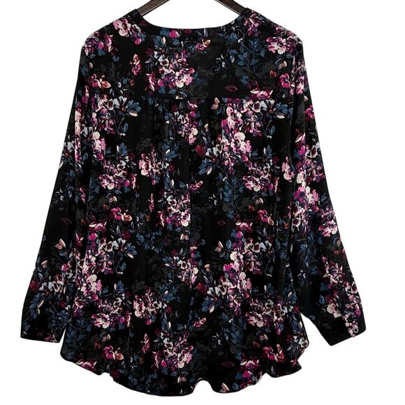 Torrid Floral Blouse Womens 1X Black Purple Sheer Long Sleeve Top Plus Size Goth - Picture 2 of 4
